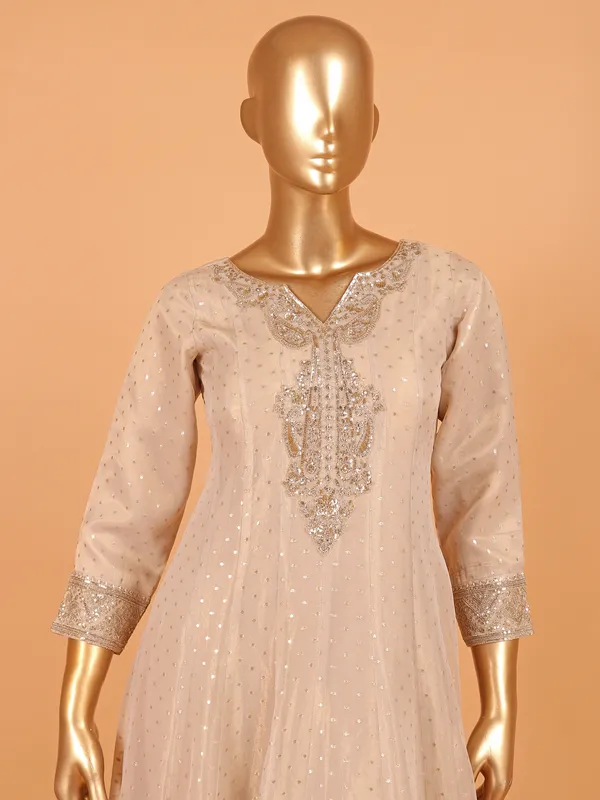 Beige cotton silk salwar suit with red dupatta