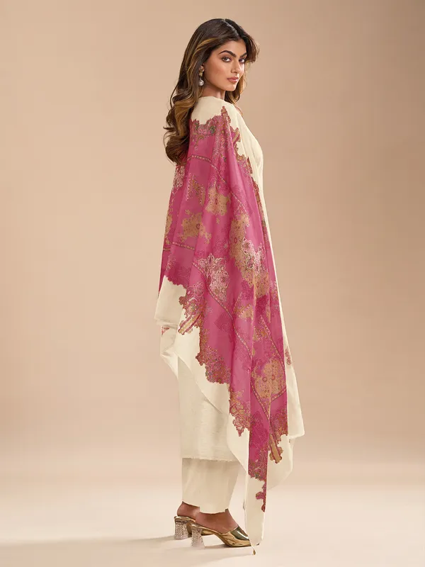 Beige cotton silk salwar suit with zari