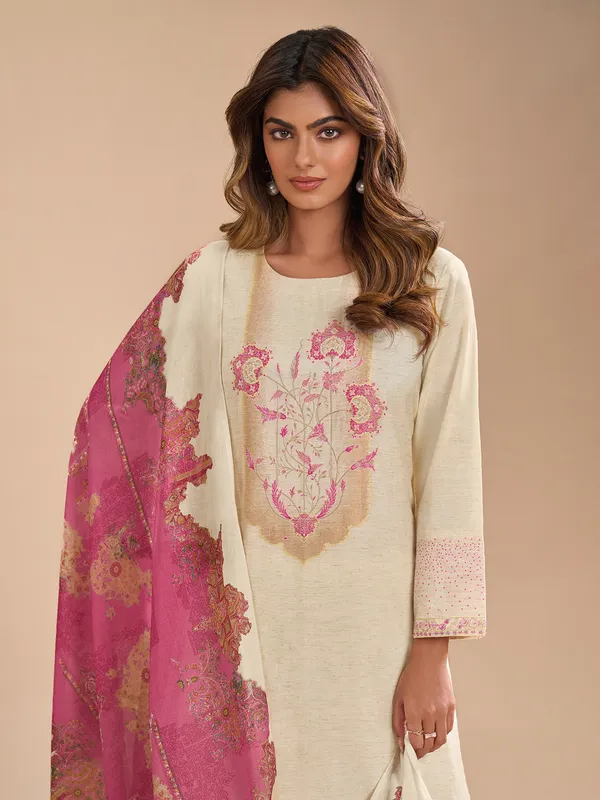 Beige cotton silk salwar suit with zari