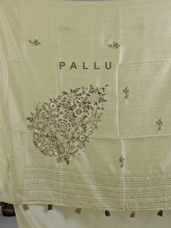 Beige cotton silk saree with thread work