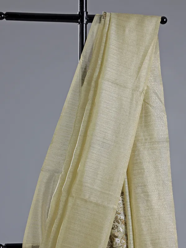 Beige cotton silk saree with thread work