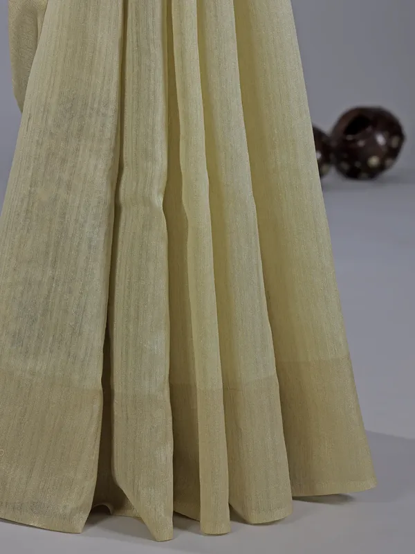 Beige cotton silk saree with thread work