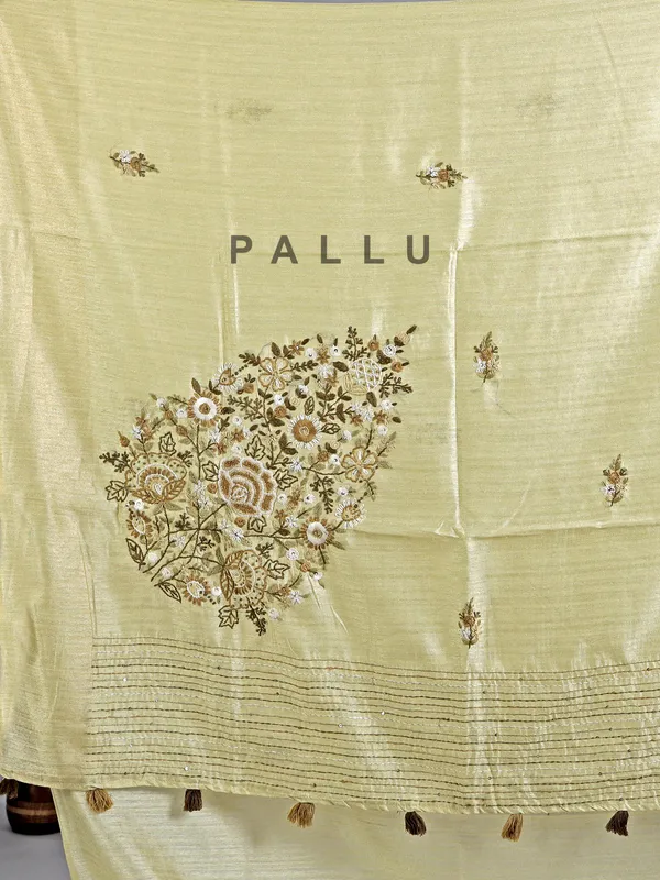 Pista green cotton silk saree with thread work