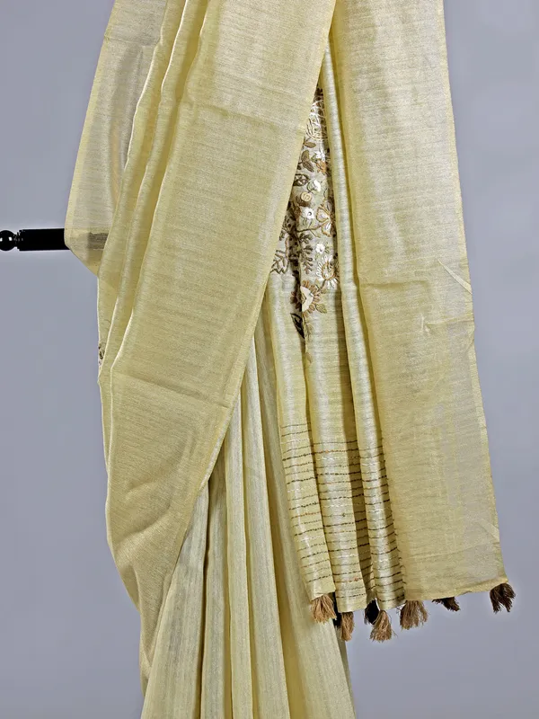 Pista green cotton silk saree with thread work