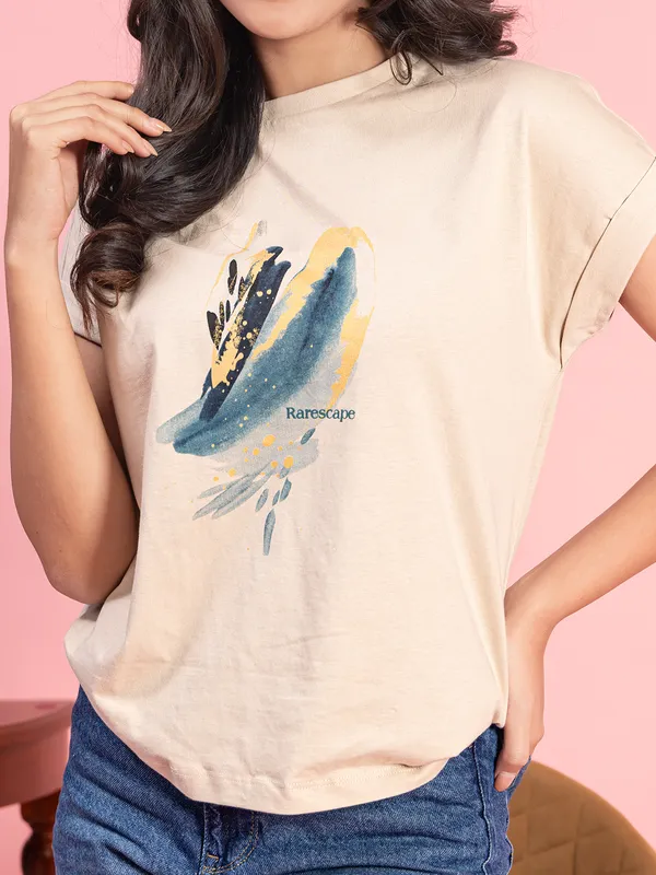 Beige cotton t-shirt for casual wear