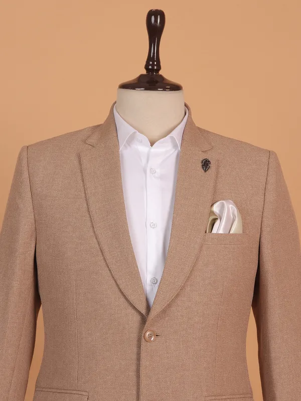 Beige cotton textured blazer for men