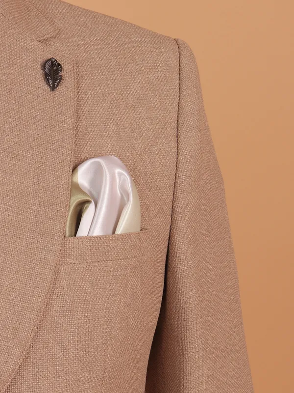 Beige cotton textured blazer for men