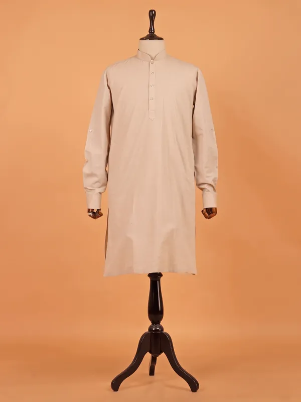 Beige cotton waistcoat set for men