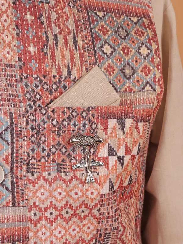 Beige cotton waistcoat set for men
