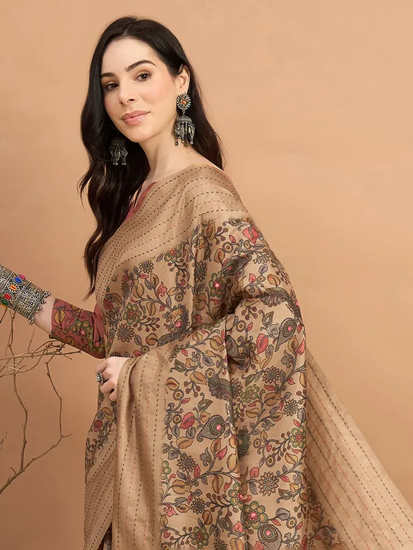 Beige cozi silk printed saree