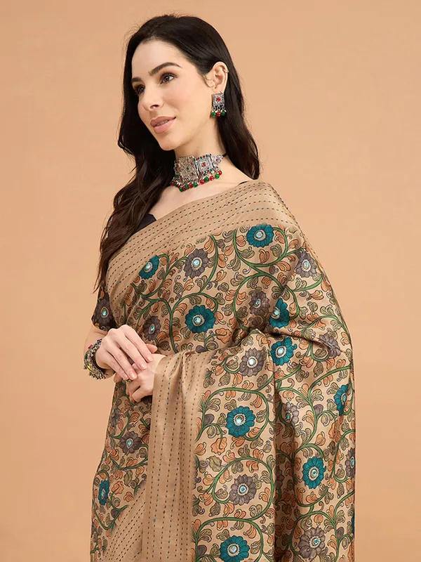 Beige cozi silk saree with attractive print