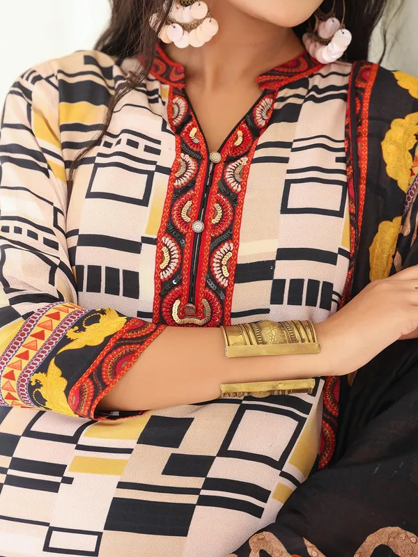 Beige crepe kurti set with dupatta