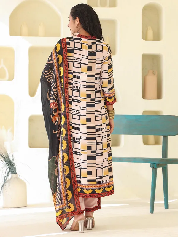 Beige crepe kurti set with dupatta