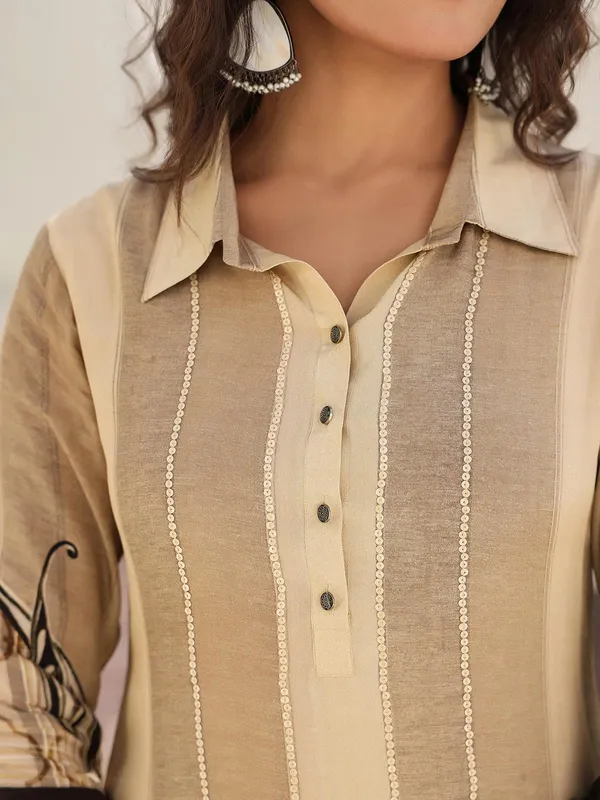 Beige crepe kurti set with sequins work