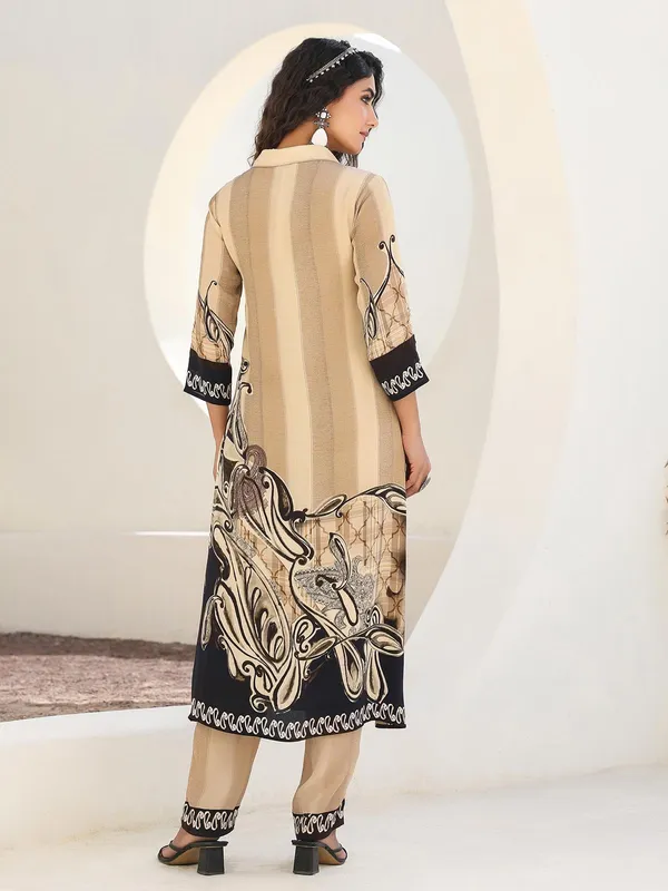 Beige crepe kurti set with sequins work