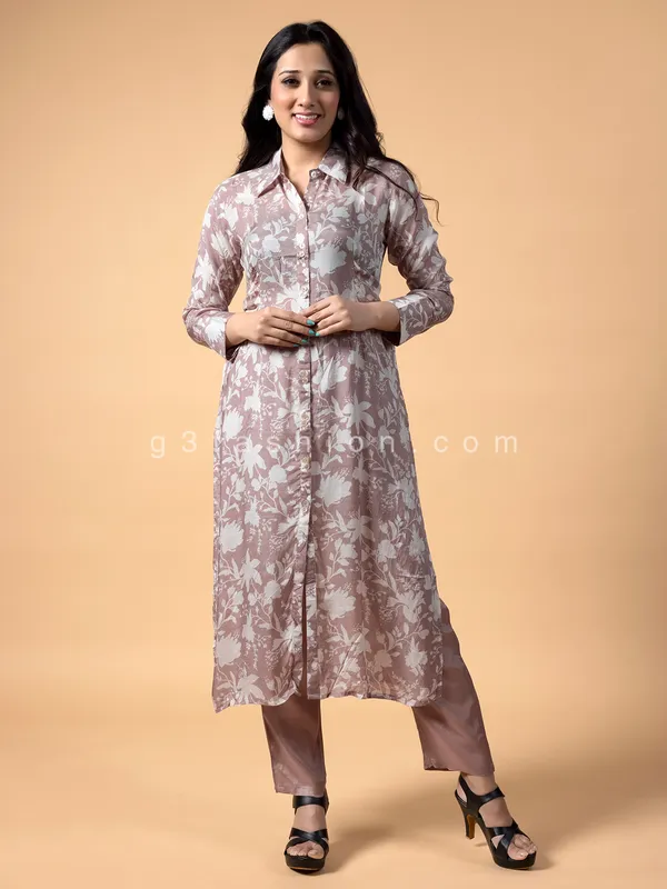 Beige crepe printed pant set
