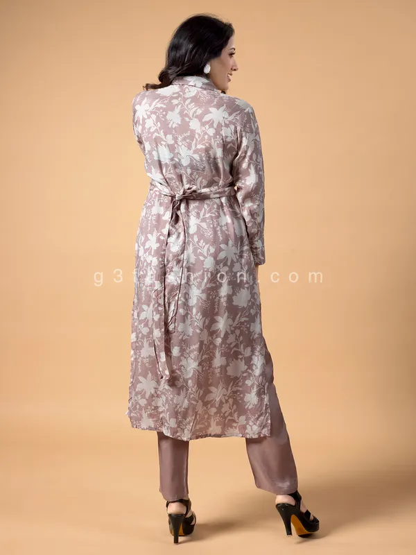 Beige crepe printed pant set