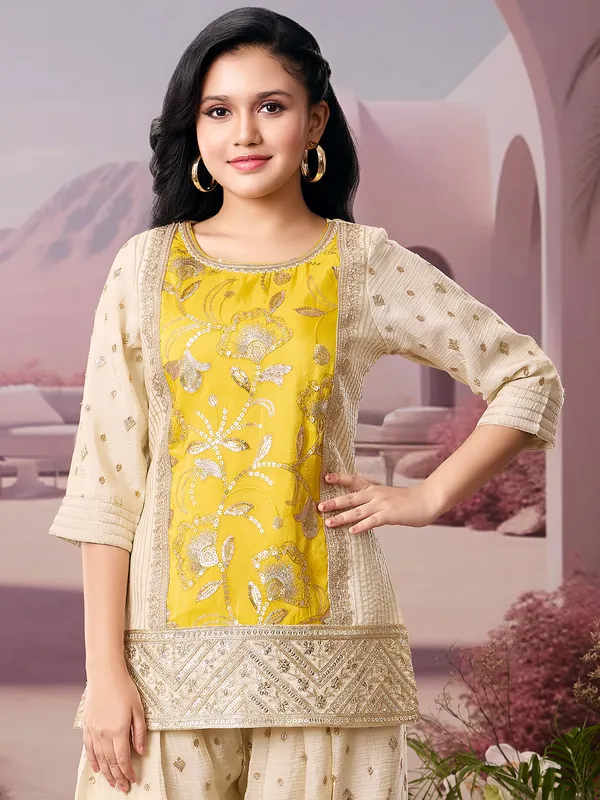 Beige crepe silk palazzo designer wedding salwar suit