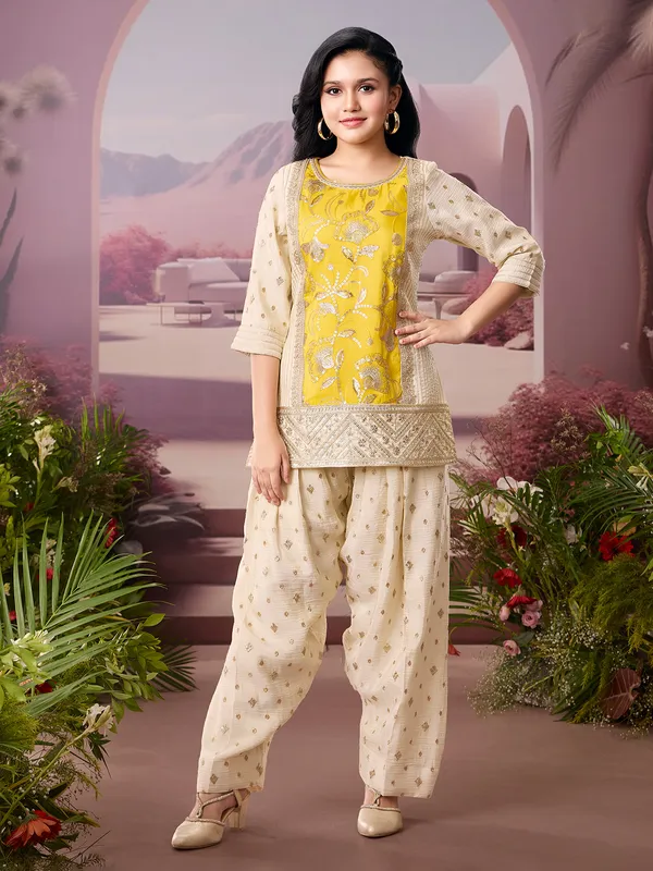 Beige crepe silk palazzo designer wedding salwar suit