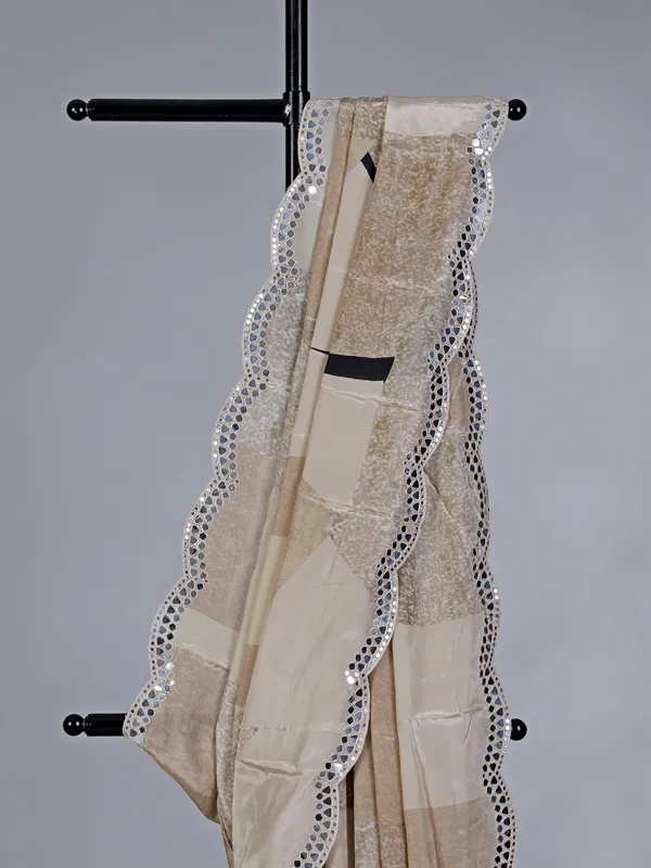 Beige crepe silk wedding wear saree