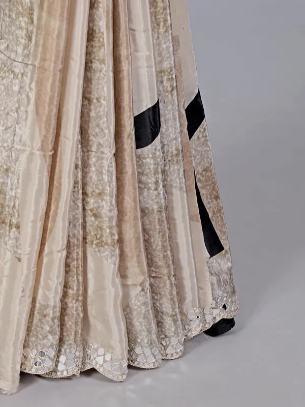 Beige crepe silk wedding wear saree