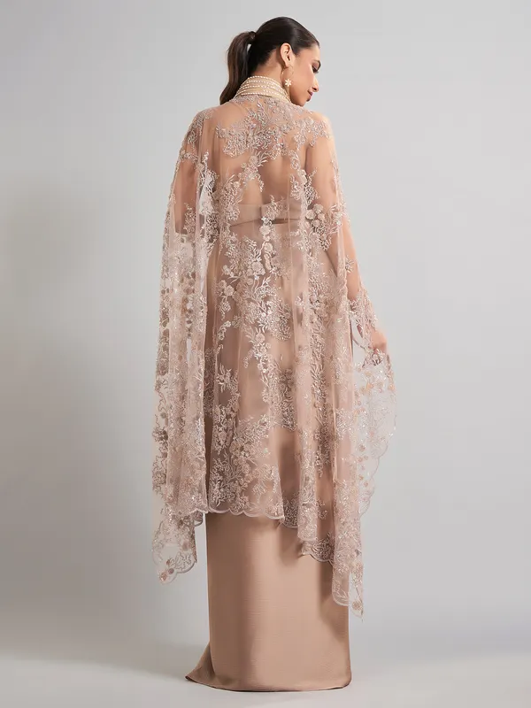 Beige designer indo western shrug set