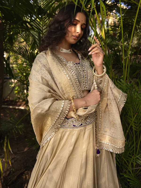 Beige Designer lahenga choli for wedding