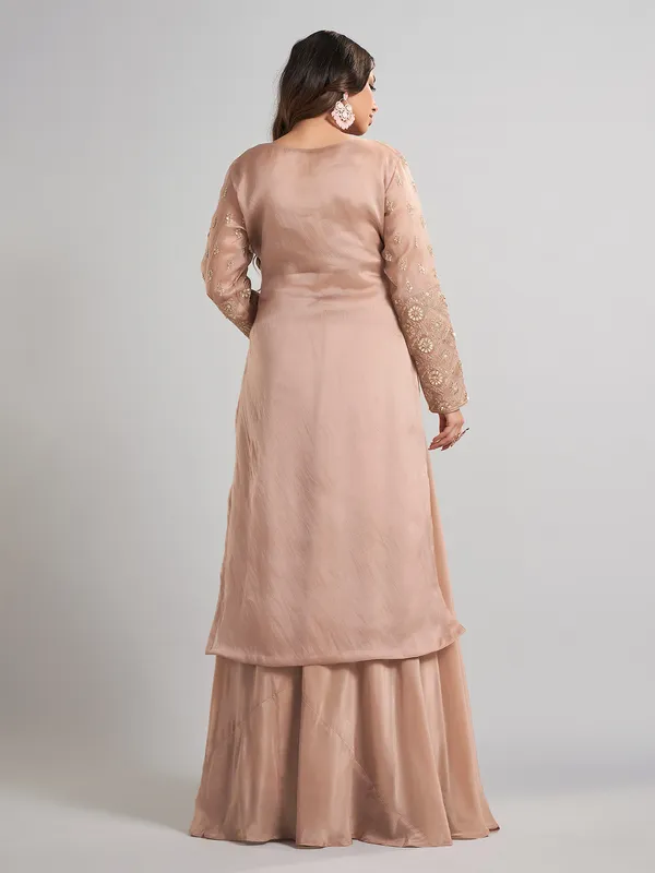 Beige designer pakistani silk palazzo suit