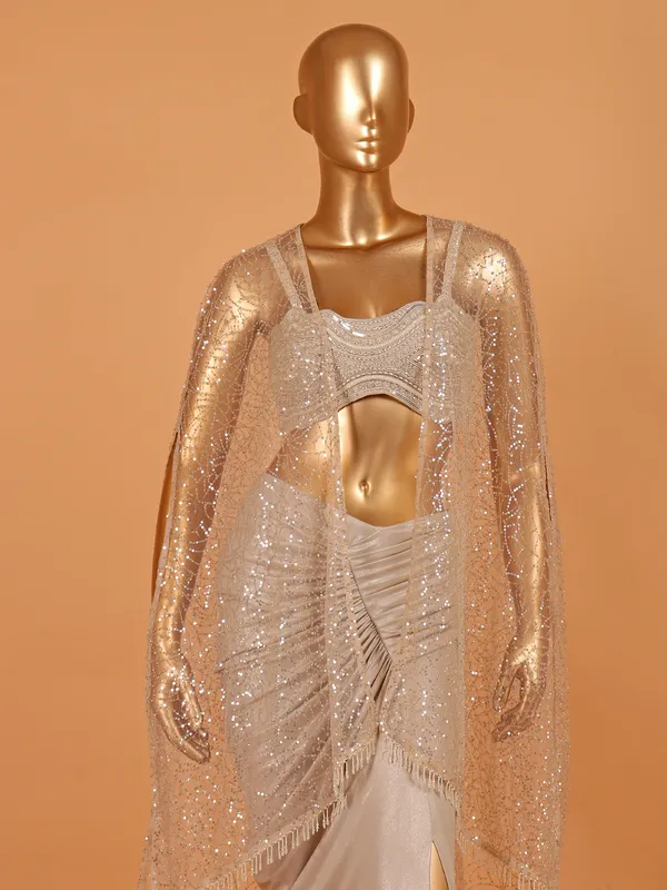 Beige designer party wera suit in lycra