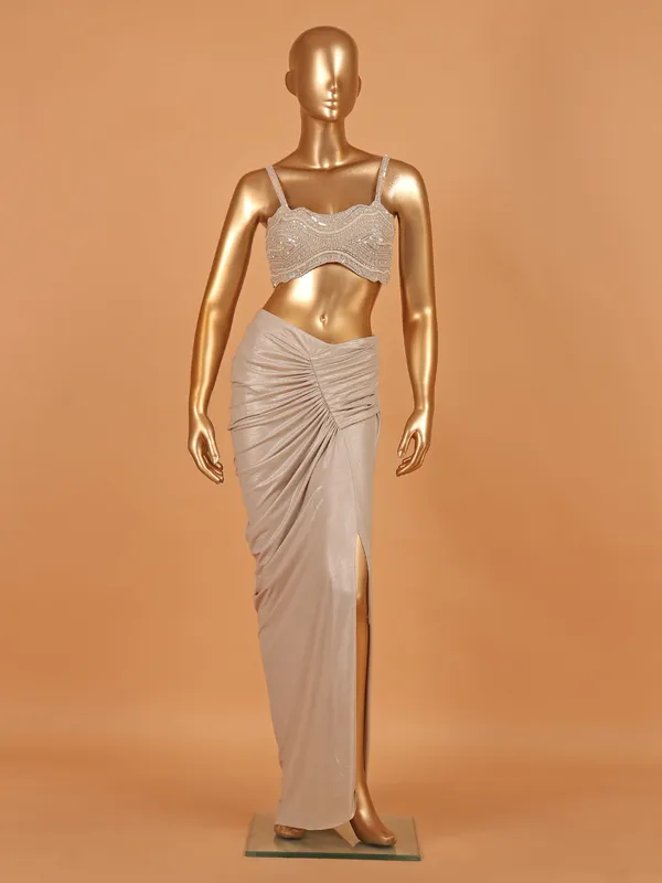 Beige designer party wera suit in lycra