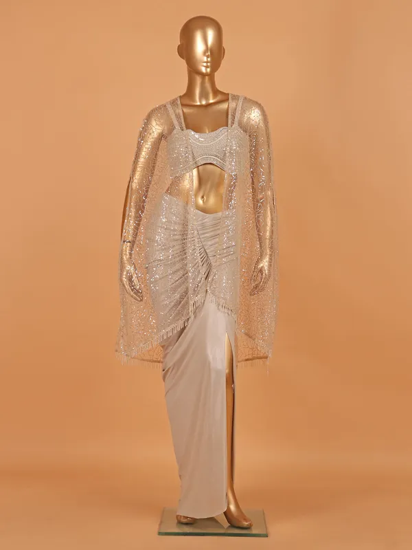 Beige designer party wera suit in lycra