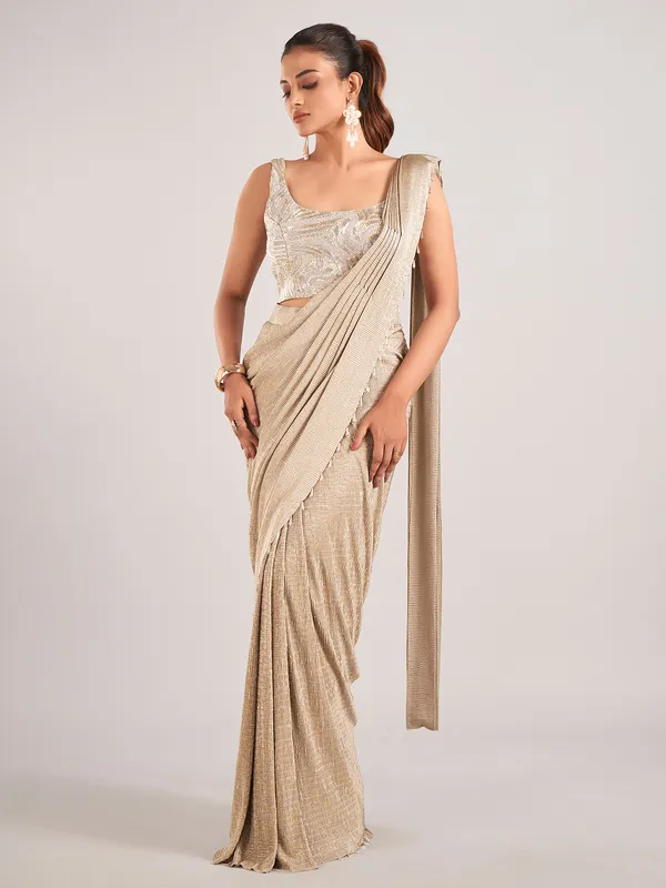 Beige designer ready to wear saree