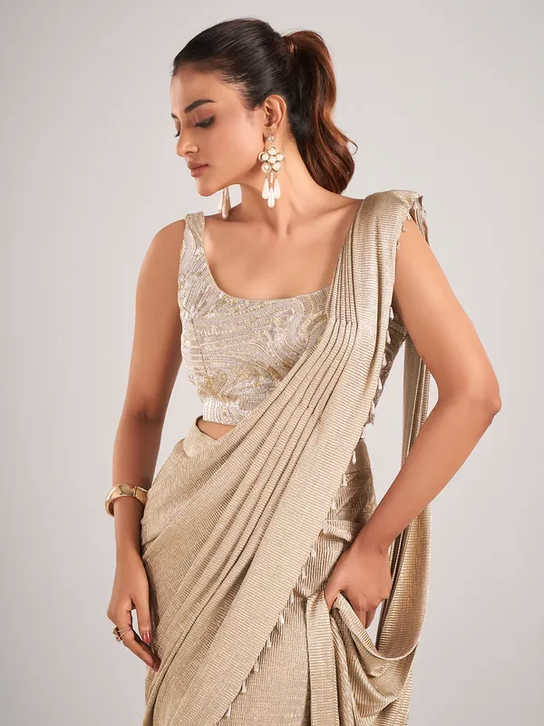 Beige designer ready to wear saree