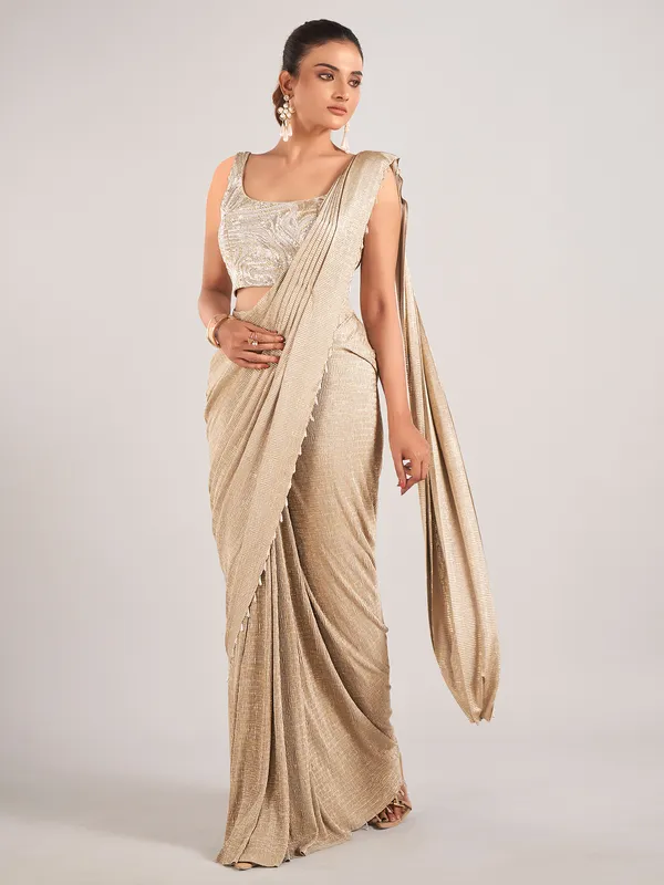 Beige designer ready to wear saree