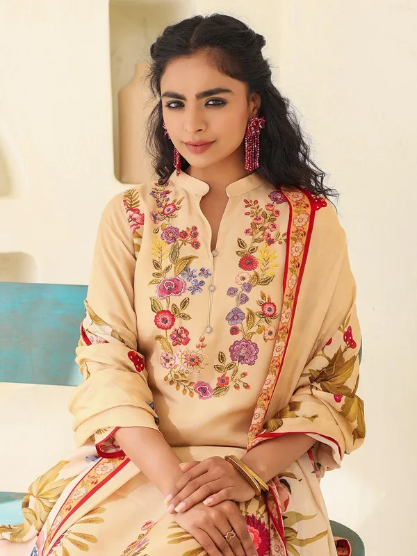 Beige dola silk kurti set with dupatta