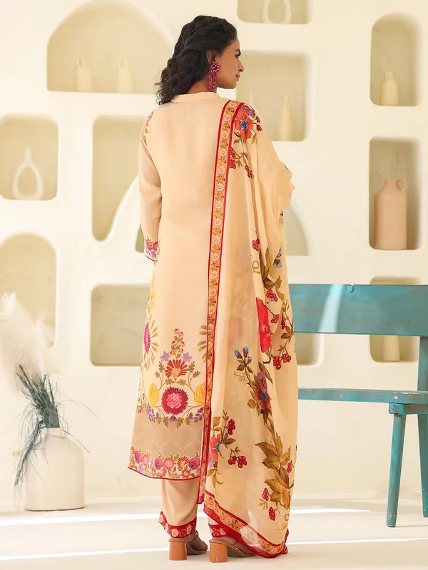 Beige dola silk kurti set with dupatta