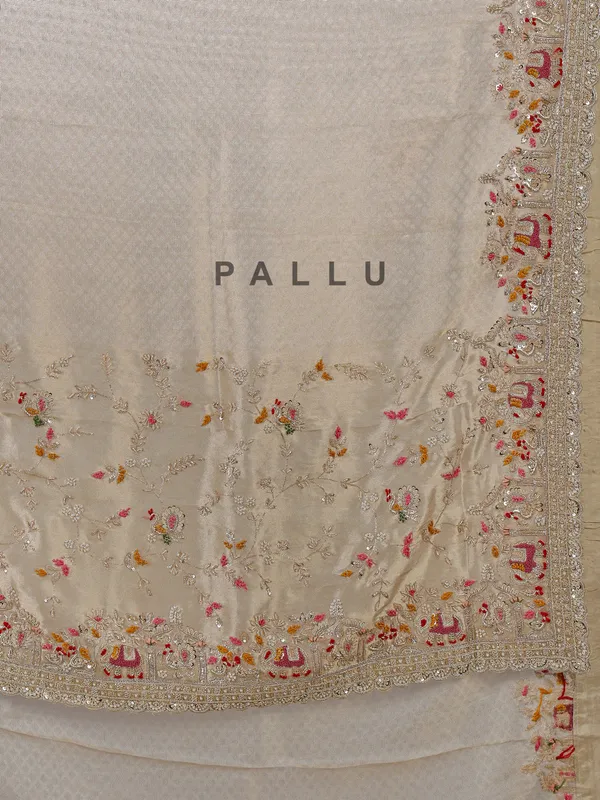Beige dola silk saree with zari work