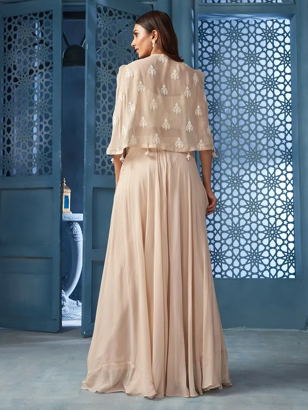 Beige elegant silk palazzo salwar suit