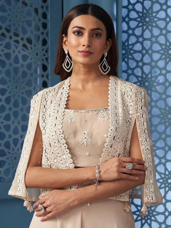 Beige elegant silk palazzo salwar suit