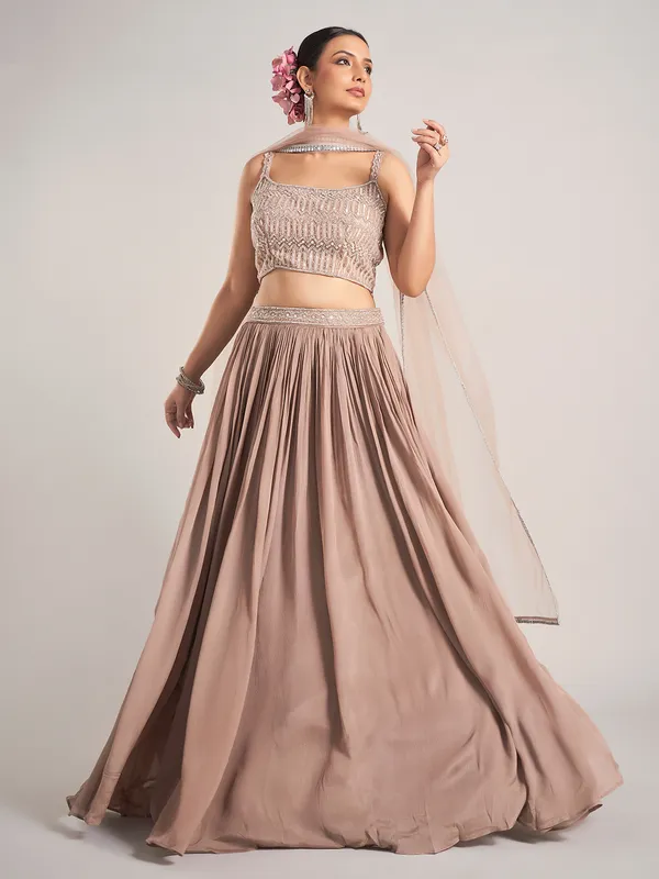 Beige elegant silk wedding wear lehenga choli for women