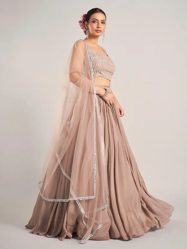 Beige elegant silk wedding wear lehenga choli for women