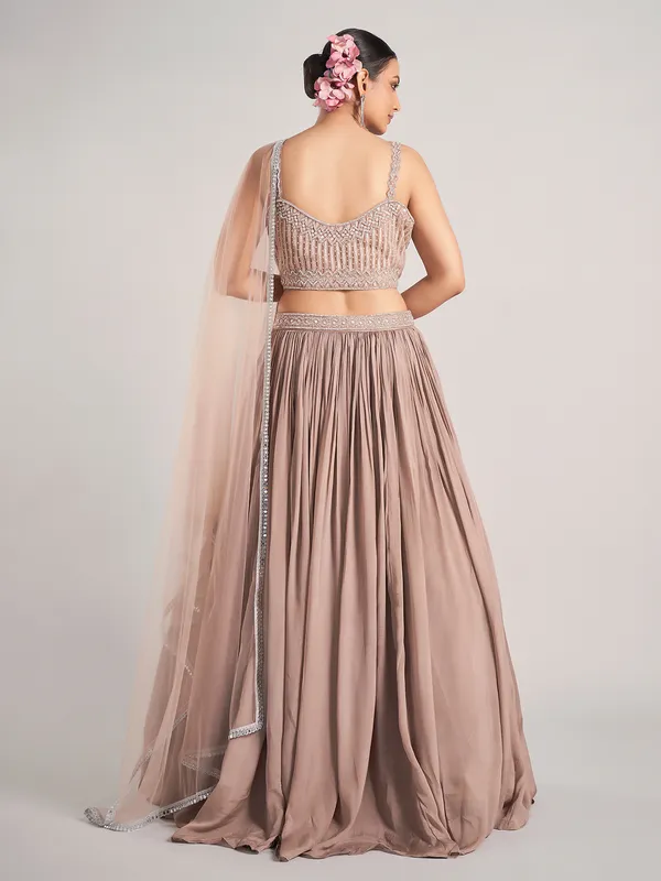 Beige elegant silk wedding wear lehenga choli for women