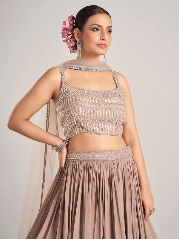 Beige elegant silk wedding wear lehenga choli for women
