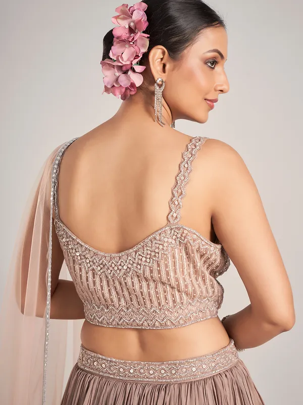 Beige elegant silk wedding wear lehenga choli for women