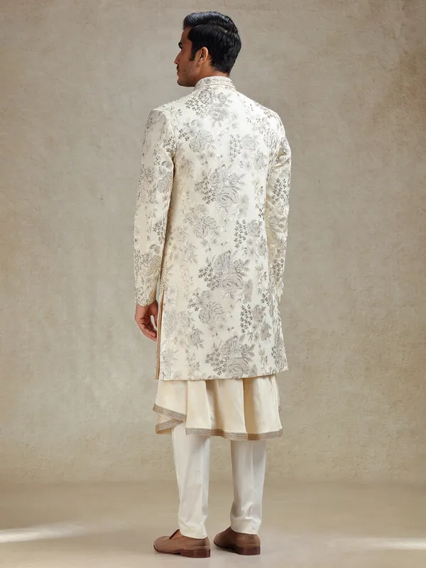 Beige ethnic charm peshwahi style sherwani for men