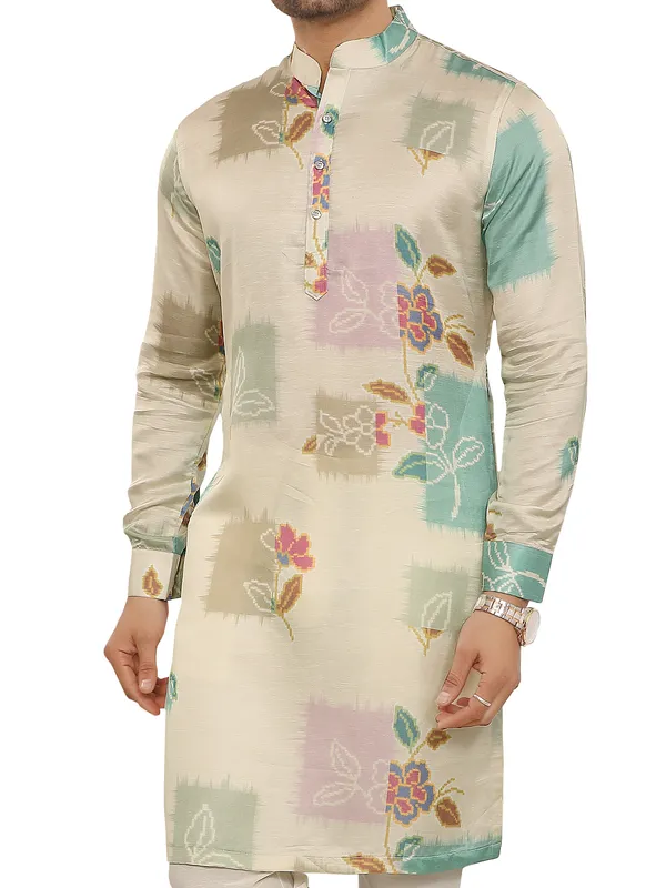 Beige ethnic wear kurta for men