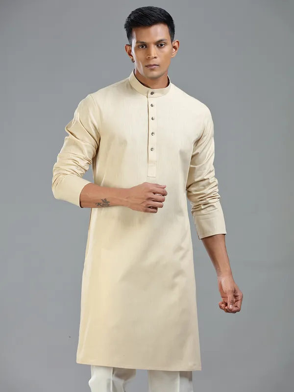 Beige festive ready plain kurta suit for men