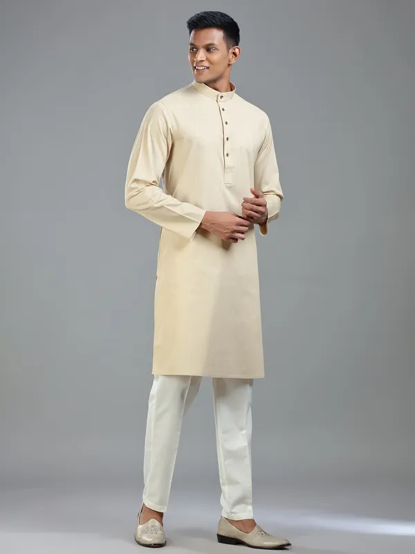 Beige festive ready plain kurta suit for men