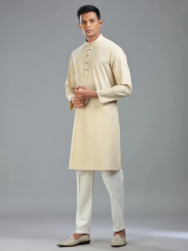 Beige festive ready plain kurta suit for men