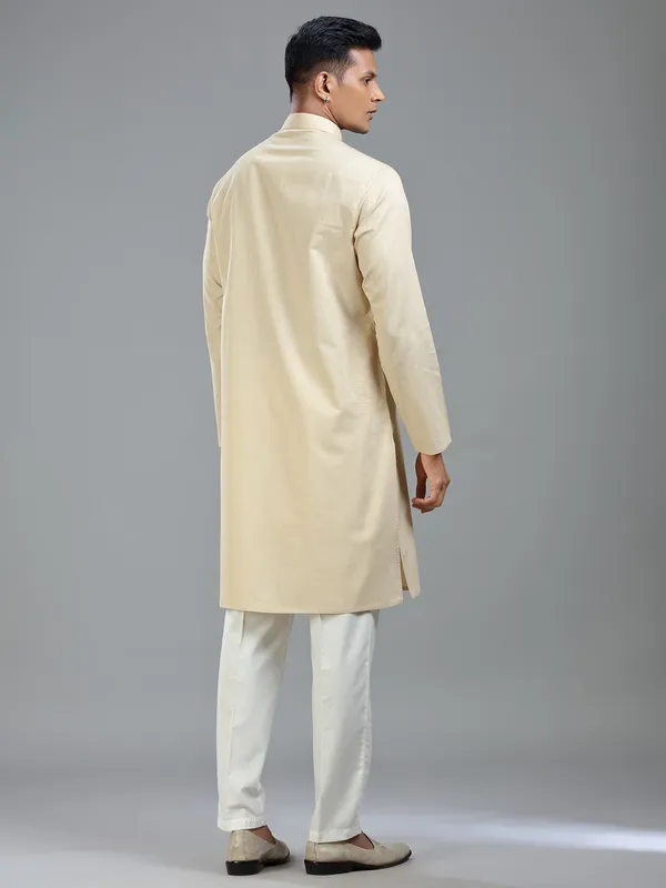 Beige festive ready plain kurta suit for men